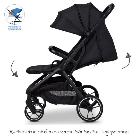 Moon Buggy & Sportwagen Zac bis 22 kg mit Liegeposition, Einhand-Faltmechanismus inkl. Regenschutz & Transporttasche - Onyx Melange