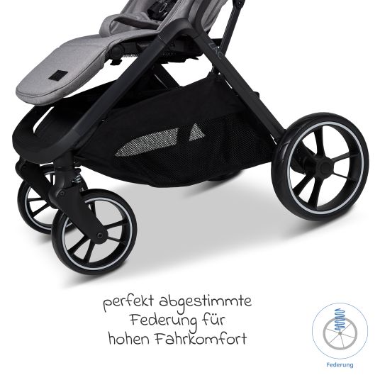 Moon Buggy & Sportwagen Zac bis 22 kg mit Liegeposition, Einhand-Faltmechanismus inkl. Regenschutz & Transporttasche - Stone Melange