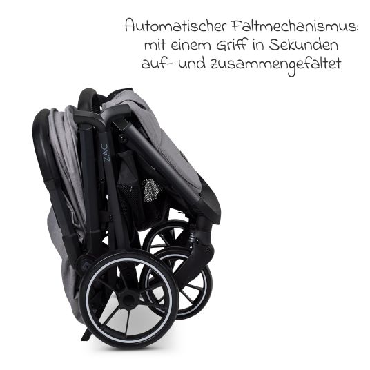 Moon Buggy & Sportwagen Zac bis 22 kg mit Liegeposition, Einhand-Faltmechanismus inkl. Regenschutz & Transporttasche - Stone Melange