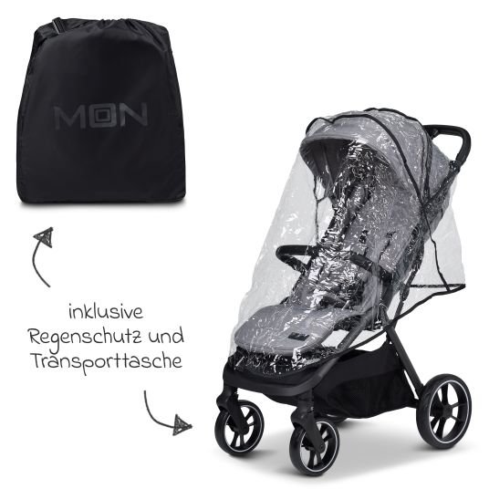 Moon Buggy & Sportwagen Zac bis 22 kg mit Liegeposition, Einhand-Faltmechanismus inkl. Regenschutz & Transporttasche - Stone Melange