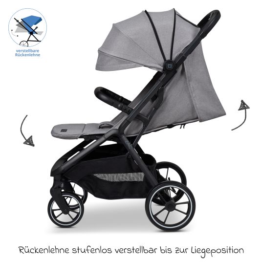 Moon Buggy & Sportwagen Zac bis 22 kg mit Liegeposition, Einhand-Faltmechanismus inkl. Regenschutz & Transporttasche - Stone Melange