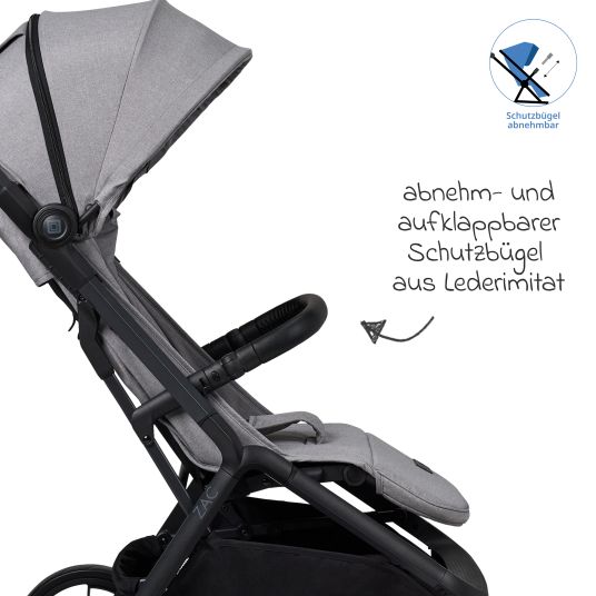 Moon Buggy & Sportwagen Zac bis 22 kg mit Liegeposition, Einhand-Faltmechanismus inkl. Regenschutz & Transporttasche - Stone Melange