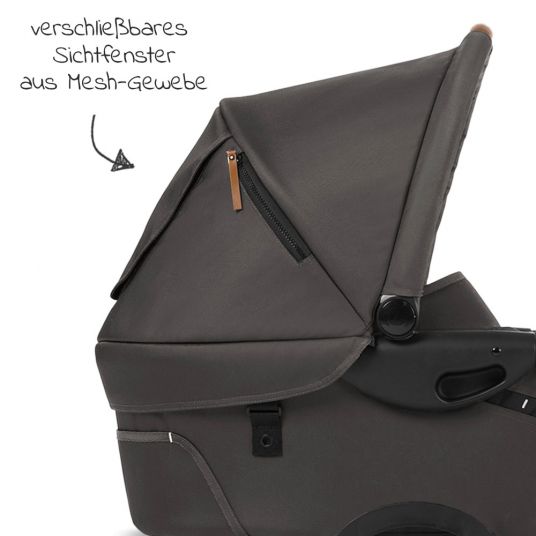 Mutsy Passeggino combinato Evo Black Handle Cognac con navicella, sedile sportivo e pacchetto accessori XXL - Grigio Pietra