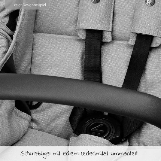 Mutsy Kombi-Kinderwagen Evo Schwarz Griff Cognac inkl. Babywanne, Sportsitz & XXL Zubehörpaket - Stone Grey