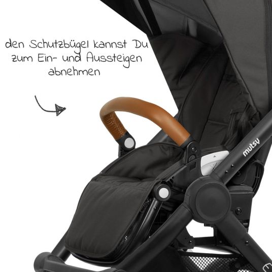 Mutsy Combi Stroller Evo Black Handle Cognac incl. Baby Carrycot, Sport Seat & XXL Accessory Pack - Stone Grey