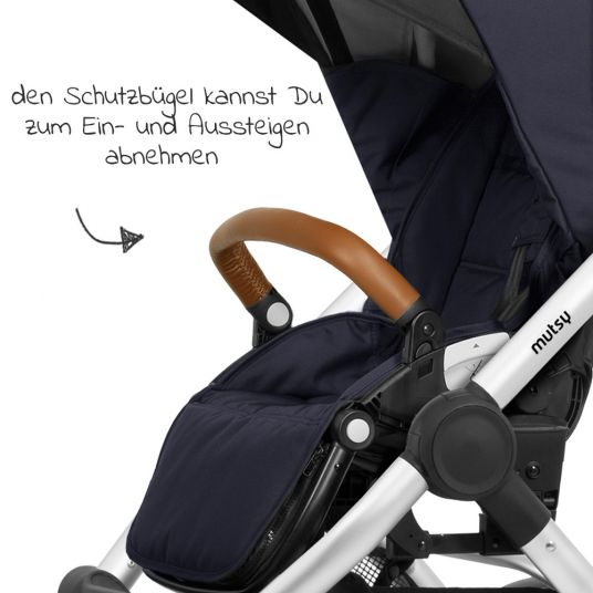 Mutsy Combi Stroller Evo Silver Handle Cognac incl. Baby Carrycot, Sport Seat & XXL Accessory Pack - Deep Navy