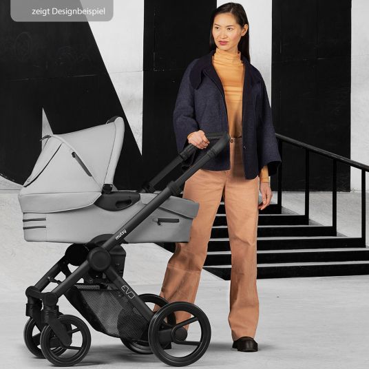 Mutsy Combi Stroller Evo Silver Handle Grey incl. Baby Carrycot, Sport Seat & XXL Accessory Pack - Pebble Grey
