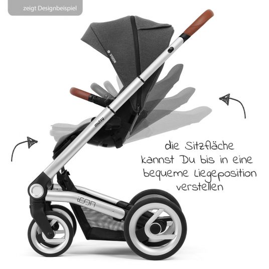 Mutsy Kombi-Kinderwagen Icon Black Griff Brown inkl. Babywanne, Sportsitz & XXL Zubehörpaket - Leisure Fjord