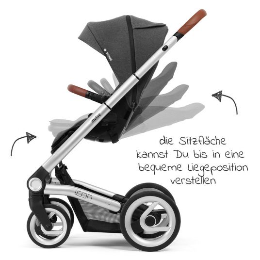 Mutsy Combi Stroller Icon Silver Handle Red incl. Baby Carrycot, Sport Seat & XXL Accessory Pack - Vision Smokey Grey