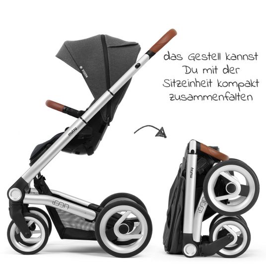 Mutsy Kombi-Kinderwagen Icon Silber Griff Red inkl. Babywanne, Sportsitz & XXL Zubehörpaket - Vision Smokey Grey