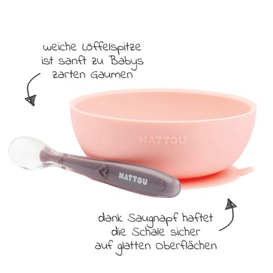 Nattou 2-tlg. Esslern-Set Silikon - Schale + Löffel - Pink Eggplant