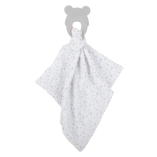 Nattou 2 pcs set cuddle cloth with silicone teething ring - Grey White