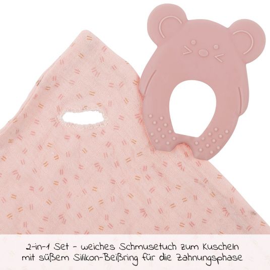 Nattou Set of 2 cuddle cloth with silicone teething ring - Light Pink