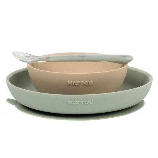 Nattou Silicone 3-piece tableware set - Sand Green