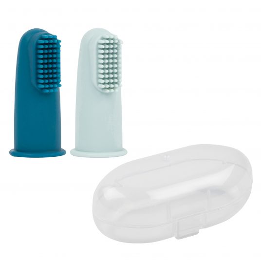 Nattou Finger Toothbrush 2 Pack with reminder box - Blue Petrol