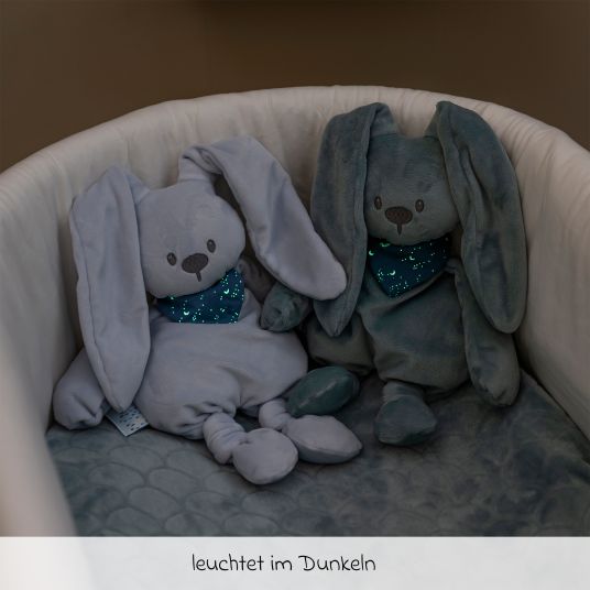 Nattou Cuddly toy Glow in the dark scarf 36 cm - Lapidou rabbit - Light Blue