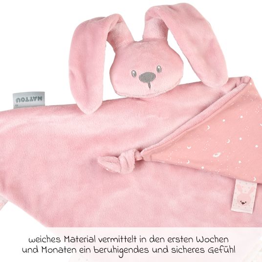 Nattou Glow in the dark cuddle cloth 65 x 40 cm - Lapidou bunny - Old Pink