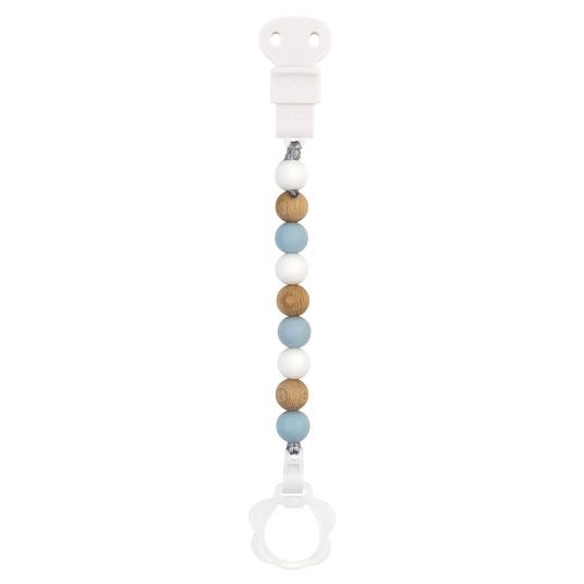 Nattou Pacifier chain Lapidou with silicone & wooden balls - Light Blue