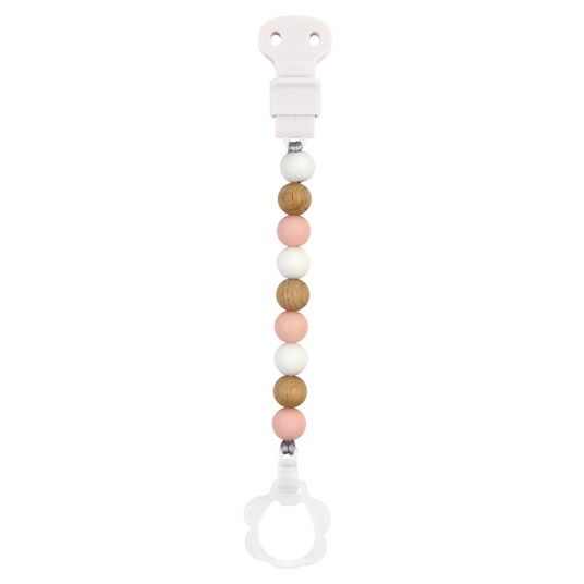 Nattou Pacifier chain Lapidou with silicone & wooden balls - Light Pink