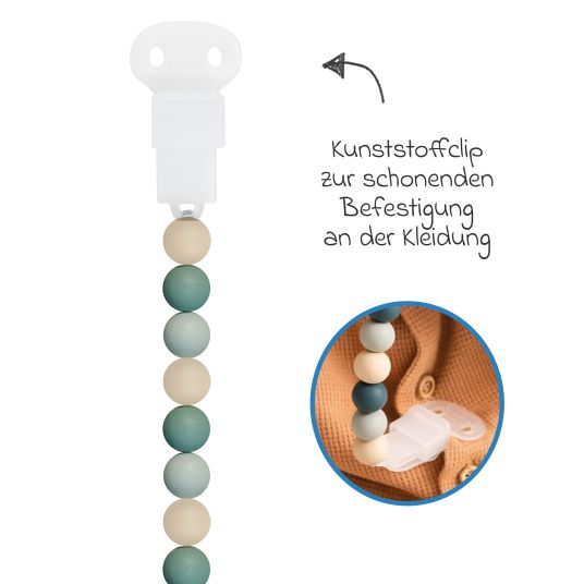 Nattou Pacifier chain with silicone beads - Green Beige Sage