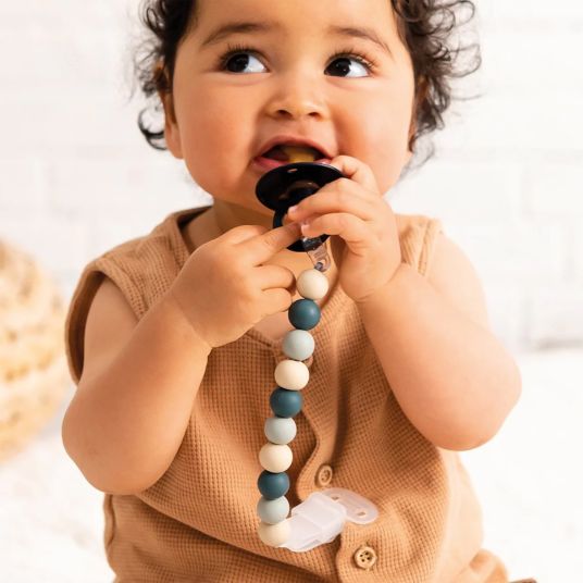 Nattou Pacifier chain with silicone beads - Green Beige Sage