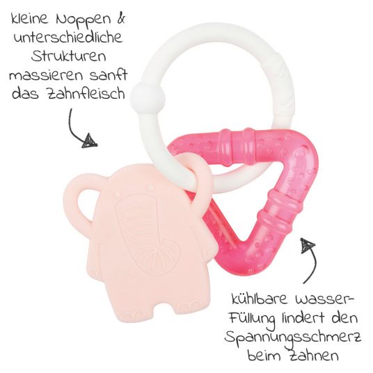Nattou Silikon-Beißring kühlbar - Elephant - Pink