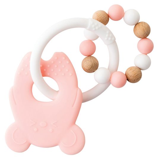 Nattou Anello di dentizione in silicone - Mouse - Rosa chiaro