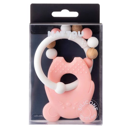 Nattou Silicone Teething Ring - Mouse - Light Pink