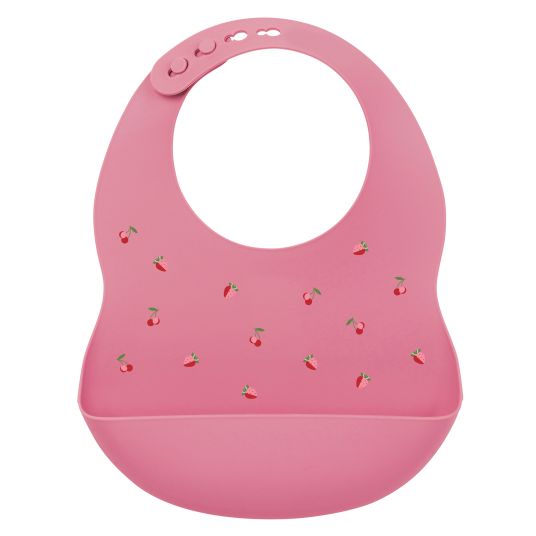 Nattou Bavaglino in silicone con vassoio di raccolta - Berry - Rosa