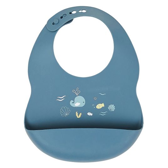 Nattou Silicone bib with drip tray - Whale - Blue