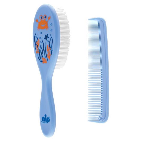 Nip 2-piece hair care set comb and brush - Blue