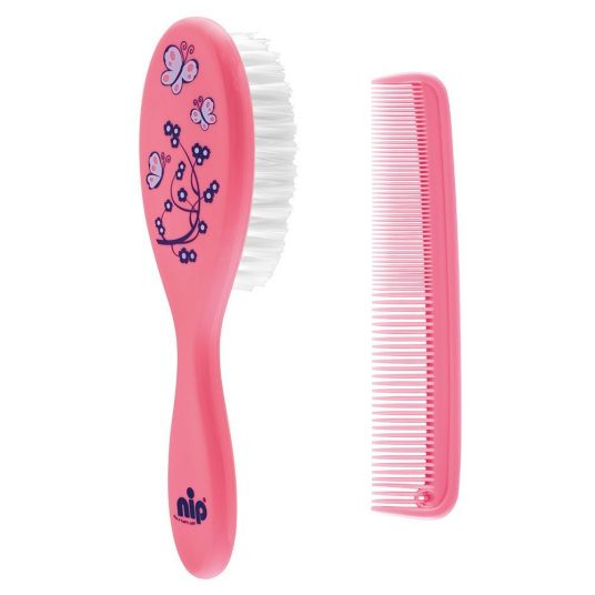 Nip 2-piece hair care set comb and brush - Pink