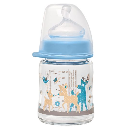 Nip Glass bottle 120 ml - Silicone Gr.1 M (Milk) - Deer - Blue