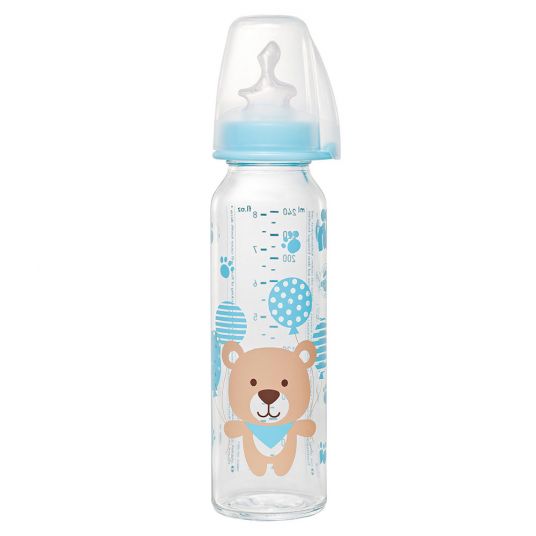 Nip glass bottle 250 ml - silicone size 1 M - bear blue