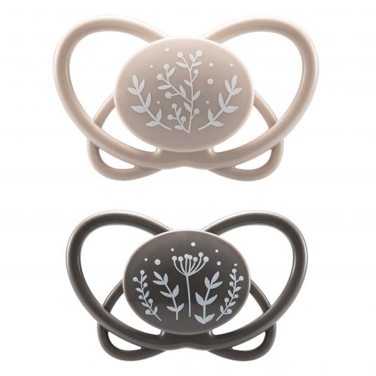 Nip Eco pacifier 2-pack My Butterfly - silicone 0-6 M - made from renewable resources - Brown / Grey