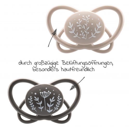 Nip Eco pacifier 2-pack My Butterfly - silicone 0-6 M - made from renewable resources - Brown / Grey
