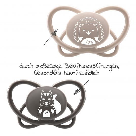 Nip Eco pacifier 2-pack My Butterfly - silicone 16-32 M - made from renewable resources - Brown / Grey