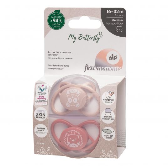 Nip Eco pacifier 2-pack My Butterfly - silicone 16-32 M - from renewable resources - Red