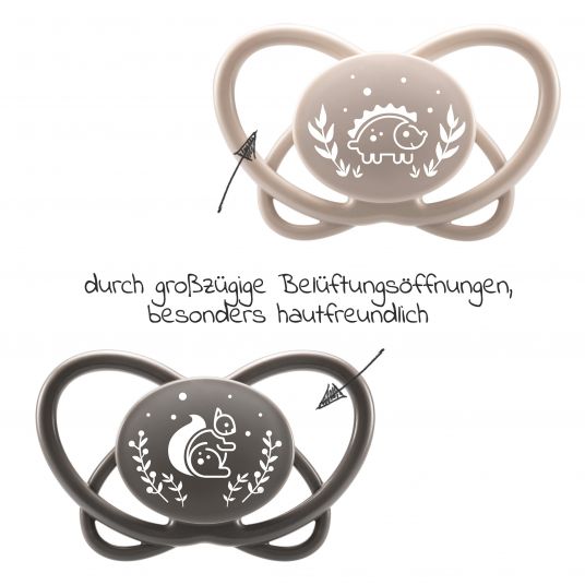 Nip Eco pacifier 2-pack My Butterfly - silicone 5-18 M - from renewable resources - Brown / Grey