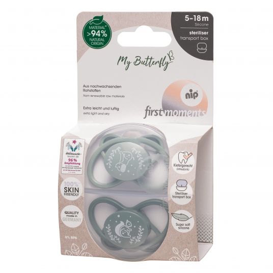 Nip Eco pacifier 2-pack My Butterfly - silicone 5-18 M - from renewable resources - green