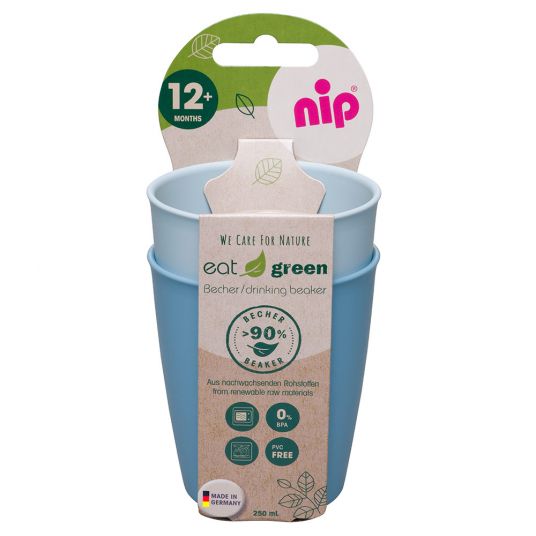 Nip Bicchiere Eco 2-pack mangia verde - realizzato con materie prime rinnovabili - blu