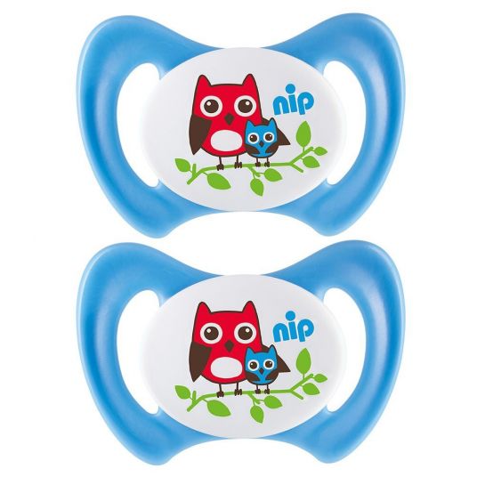 Nip Pacifier 2 Pack Miss Denti - Silicone 0-6 M - Owl - Blue