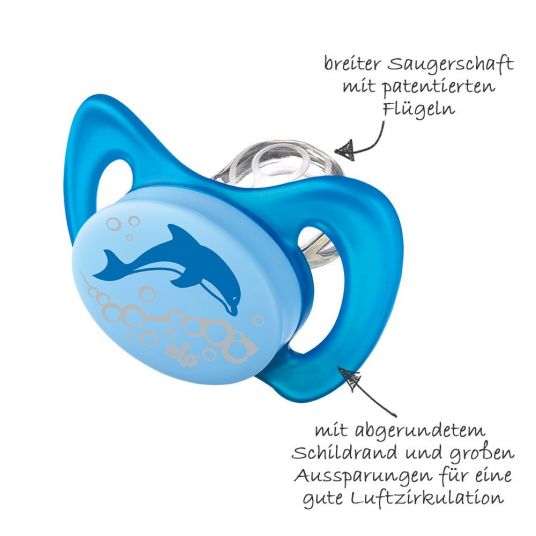 Nip Schnuller 2er Pack Miss Denti - Silikon 5-13 M - Delfin - Blau