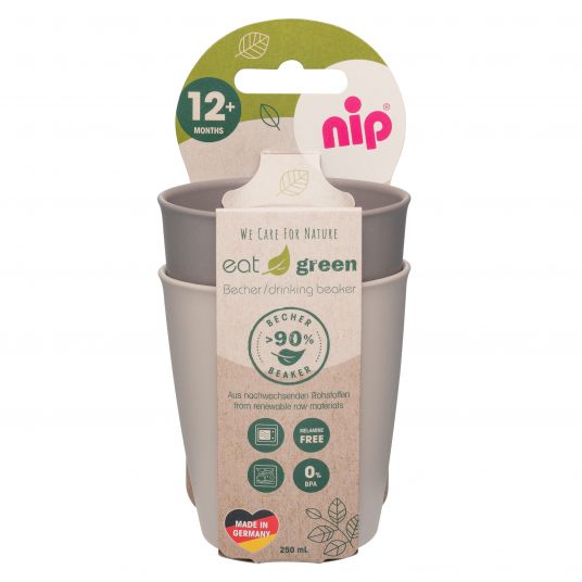 Nip Trinkbecher 2er Pack eat green - aus nachwachsenden Rohstoffen - Grau