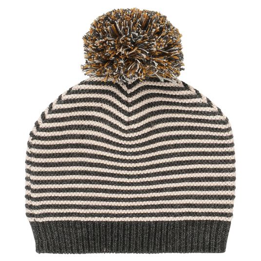 Noppies Knitted hat with pompon - stripes dark gray melange offwhite - size 0M-3M