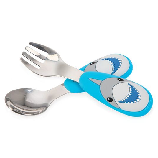 Nuby 2-pcs. eating cutlery set stainless steel with silicone handle - 3D motif Shark