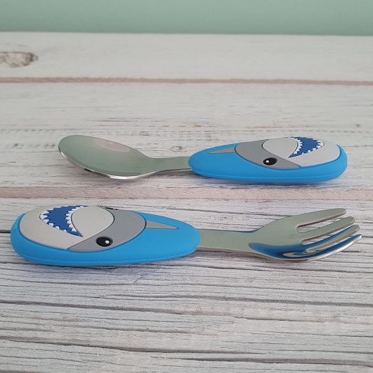 Nuby 2-pcs. eating cutlery set stainless steel with silicone handle - 3D motif Shark