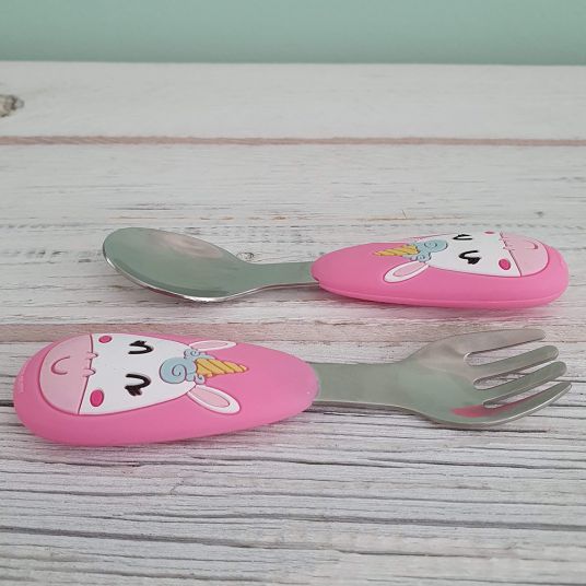 Nuby 2-pcs. stainless steel cutlery set with silicone handle - 3D motif Unicorn