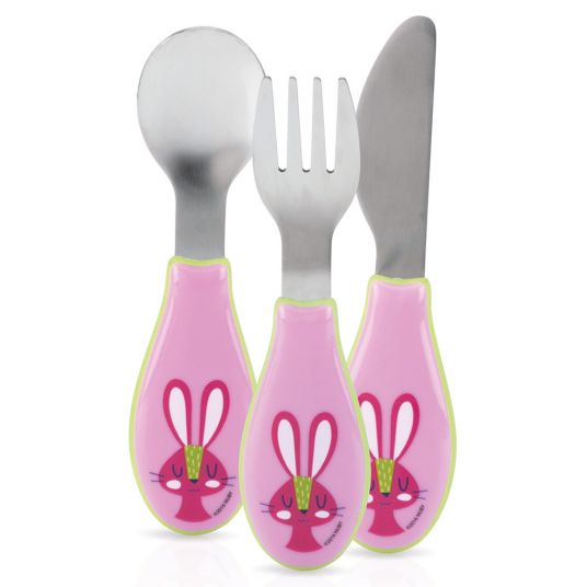 Nuby 3 pcs stainless steel cutlery set - bunny