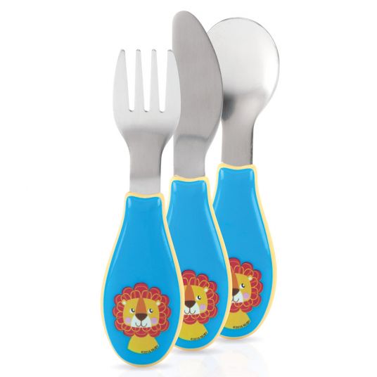 Nuby 3 pcs stainless steel eating cutlery set - lion